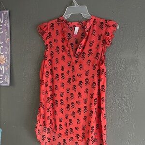 Red Skull Print Women's Top